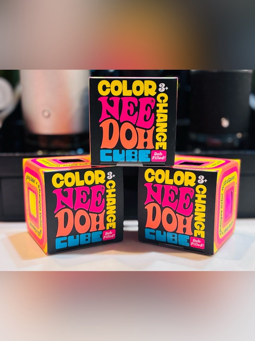 NeeDoh Color Change Cube Bundle x 3 Yellow, Pink and Blue
